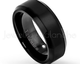 8mm Comfort Fit Titanium Wedding Band, Black Ion Plated Matte Finish Center & Polished Beveled Edge Titanium Wedding Ring,Groom's Ring TM263