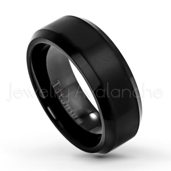 8mm Comfort Fit Black Titanium Wedding Band, Matte Finish Beveled Titanium Ring, Titanium Groom's Ring, Titanium Anniversary Band TM263PL