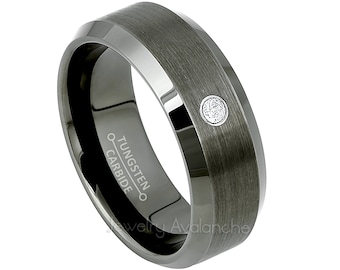 Gunmetal Tungsten Ring: Beveled Edge Diamond Wedding Band