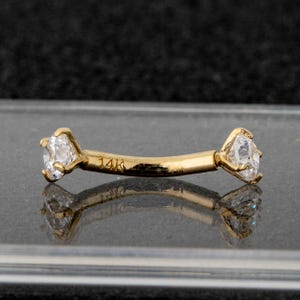 14K Solid Gold CZ Eyebrow Ring,16G Curved Barbell 8MM,Rook Earring,Vertical Labret Jewelry,Eyebrow Piercing,Cartilage Earring,Rook Barbell,