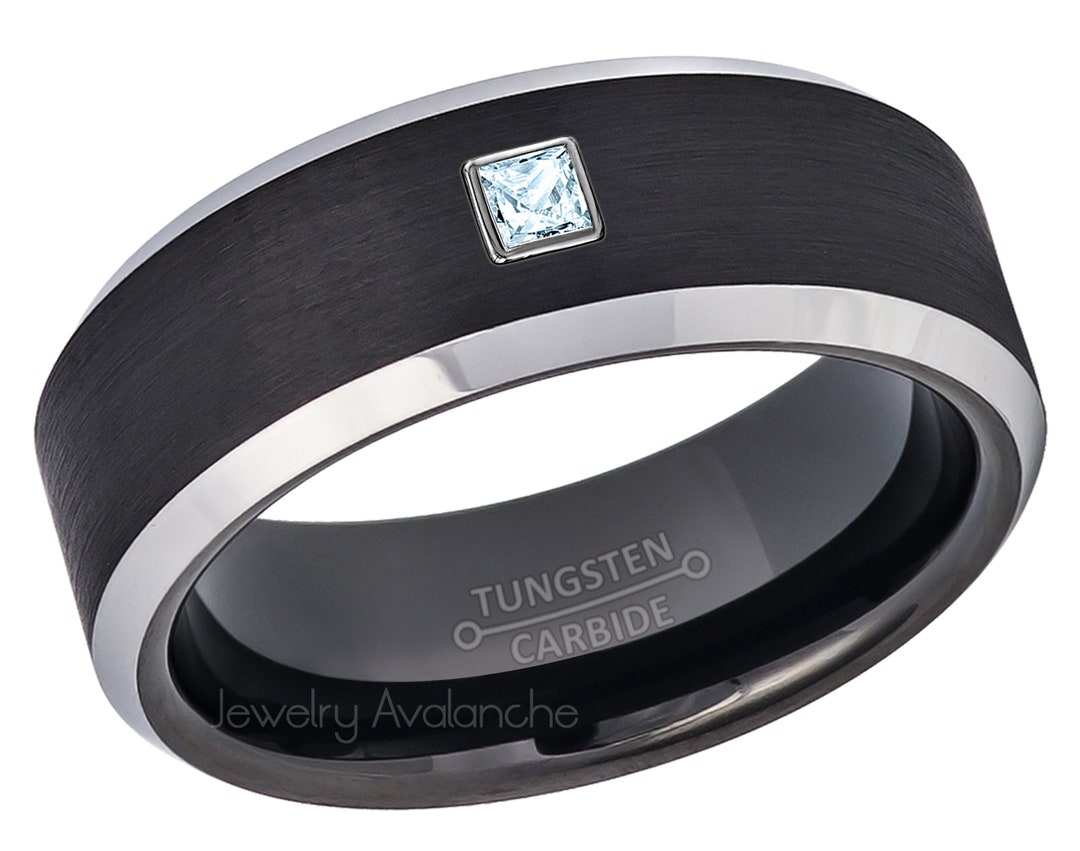 0.05ct 0.10ctw Princess Cut Aquamarine Tungsten Ring 2-tone - Etsy