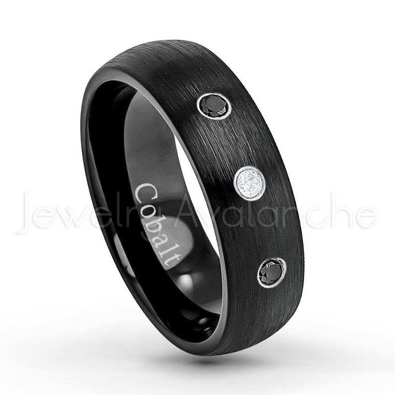 6mm Ladies Anniversary Band 0.07ct Diamond Solitaire Ring Black Ion Plated Brushed Finish Comfort Fit Cobalt Chrome Wedding Ring CT418