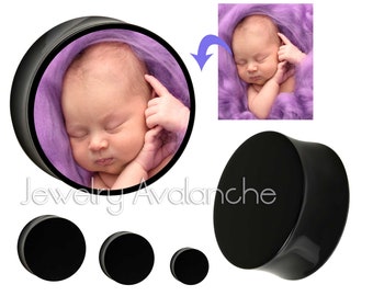 Personalized White/Black UV Acrylic Ear Gauges Ear Tunnel Plugs, Photo, Logo, Initials, Numbers, Zodiac Signs, Memorial, Pet Photo