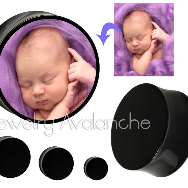 Personalized White/Black UV Acrylic Ear Gauges Ear Tunnel Plugs, Photo, Logo, Initials, Numbers, Zodiac Signs, Memorial, Pet Photo