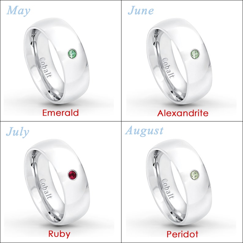 August Birthstone Ring Men/'s Anniversary Band,7mm Polished Finish Comfort Fit Dome Cobalt Wedding Ring CT252 0.07ct Peridot Solitaire Ring