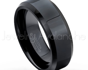 8mm Tungsten Wedding Ring, Polished Finish Black Ion Plated Comfort Fit Tungsten Carbide Ring, Engagement Ring, Anniversary Ring TN084BS