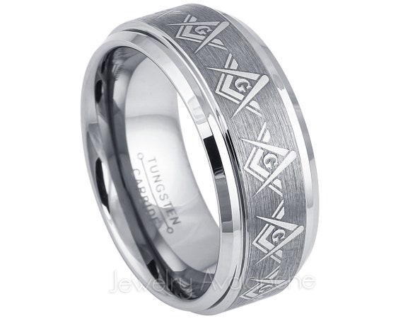 Freemason Masonic Symbol Ring 8MM 2-Tone Dome Mens Tungsten Carbide Ring Jewelry Avalanche Masonic Tungsten Ring