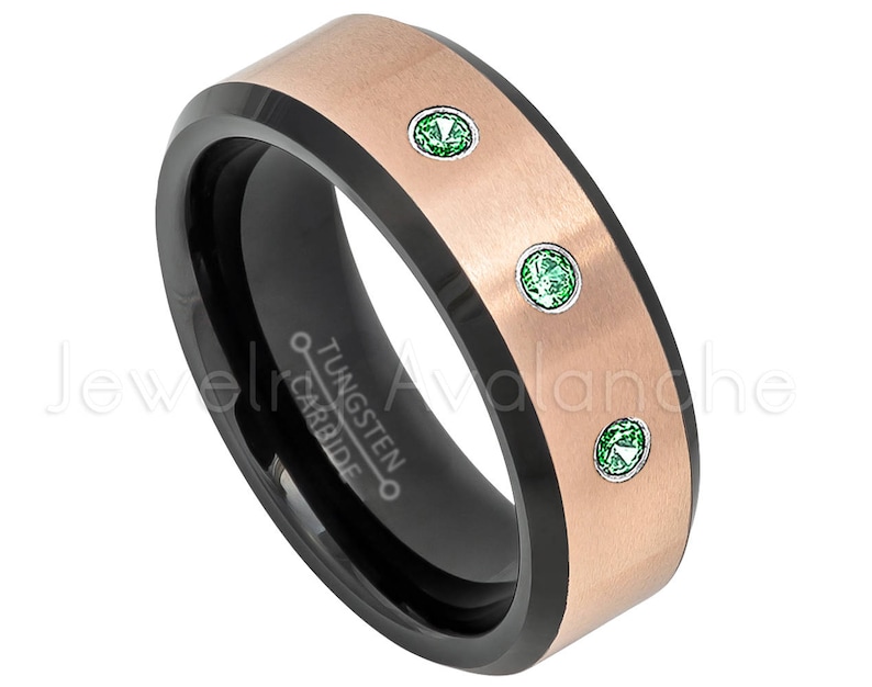 Build Your Own Gemstone Ring TN619BS 2-Tone Rose Gold Tungsten Wedding Band Custom Made Birthstone Ring 0.21ctw 3-Stone Gemstone Ring