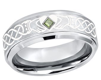 Herrenring Claddagh Kobalt: Peridot Geburtsstein keltischer Ehering