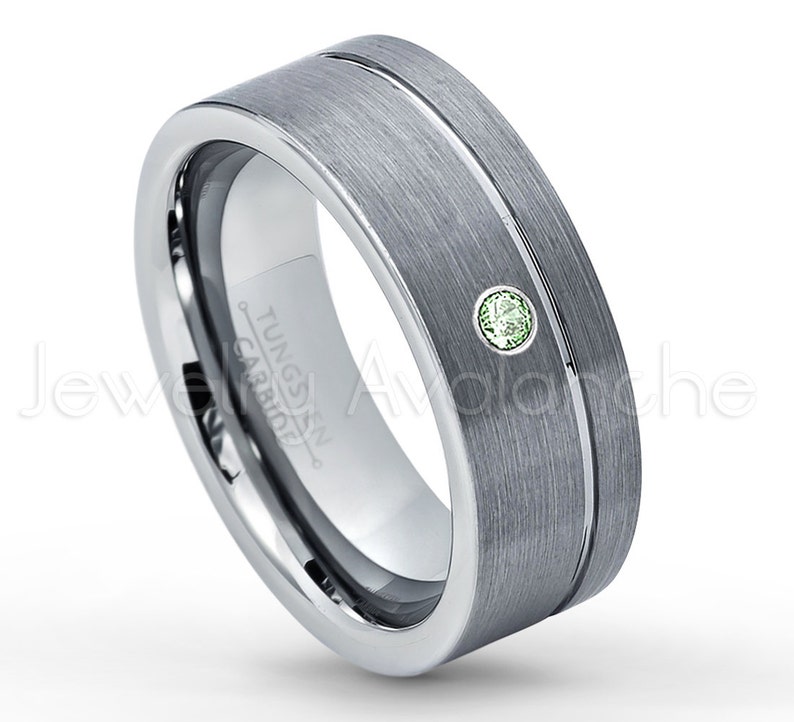 Brushed Finish Grooved Comfort Fit Pipe Cut Tungsten Carbide Wedding Ring TN030BS June Birthstone Ring 0.07ct Alexandrite Solitaire Ring