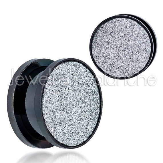 ear tunnels Jewelry Avalanche BDJ0130 Sandpaper Texture Top Screw Fit Anodized Surgical Steel Black Ear plugs