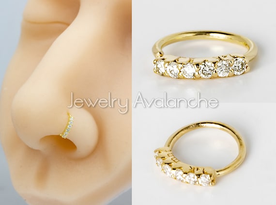 6mm 8mm 0.07ct Moissanite Nose Hoop Solid 14kt Yellow Gold Nose