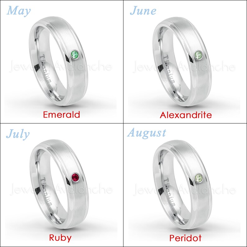 6mm Brushed Comfort Fit Dome Titanium Wedding Band January Birthstone Ring Solitaire 0.07ct Tsavorite Garnet Anniversary Ring TM557-1TVR