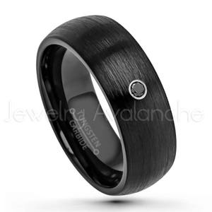 8 mm koepel wolfraam ring, 0,07 kt zwarte diamanten ring, april geboortesteen ring, 8 mm geborsteld zwarte IP comfort fit wolfraamcarbide ring