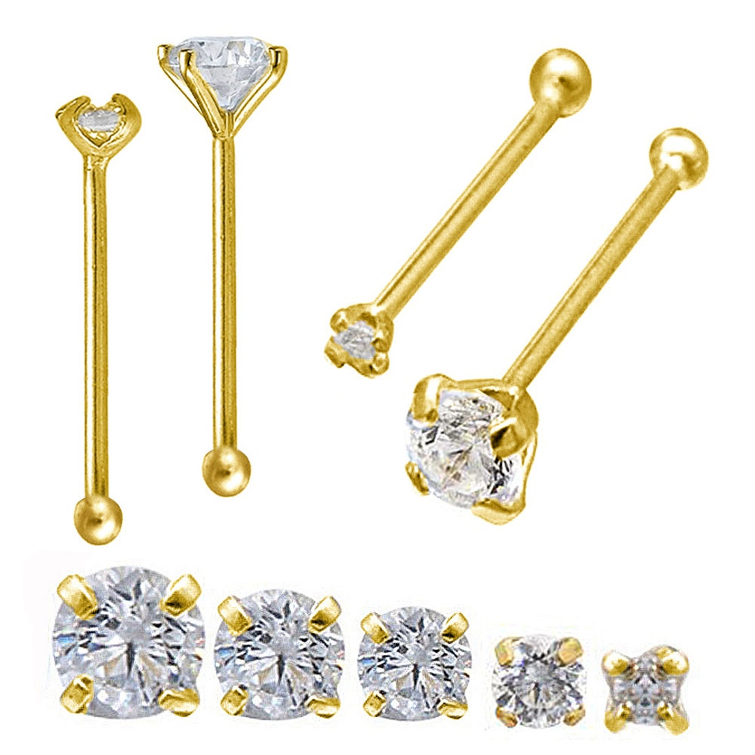 14kt Gold Nose Stud, 22G Nose Ring, 14kt Yellow Gold OR White Gold Bone Stud Nose Ring With