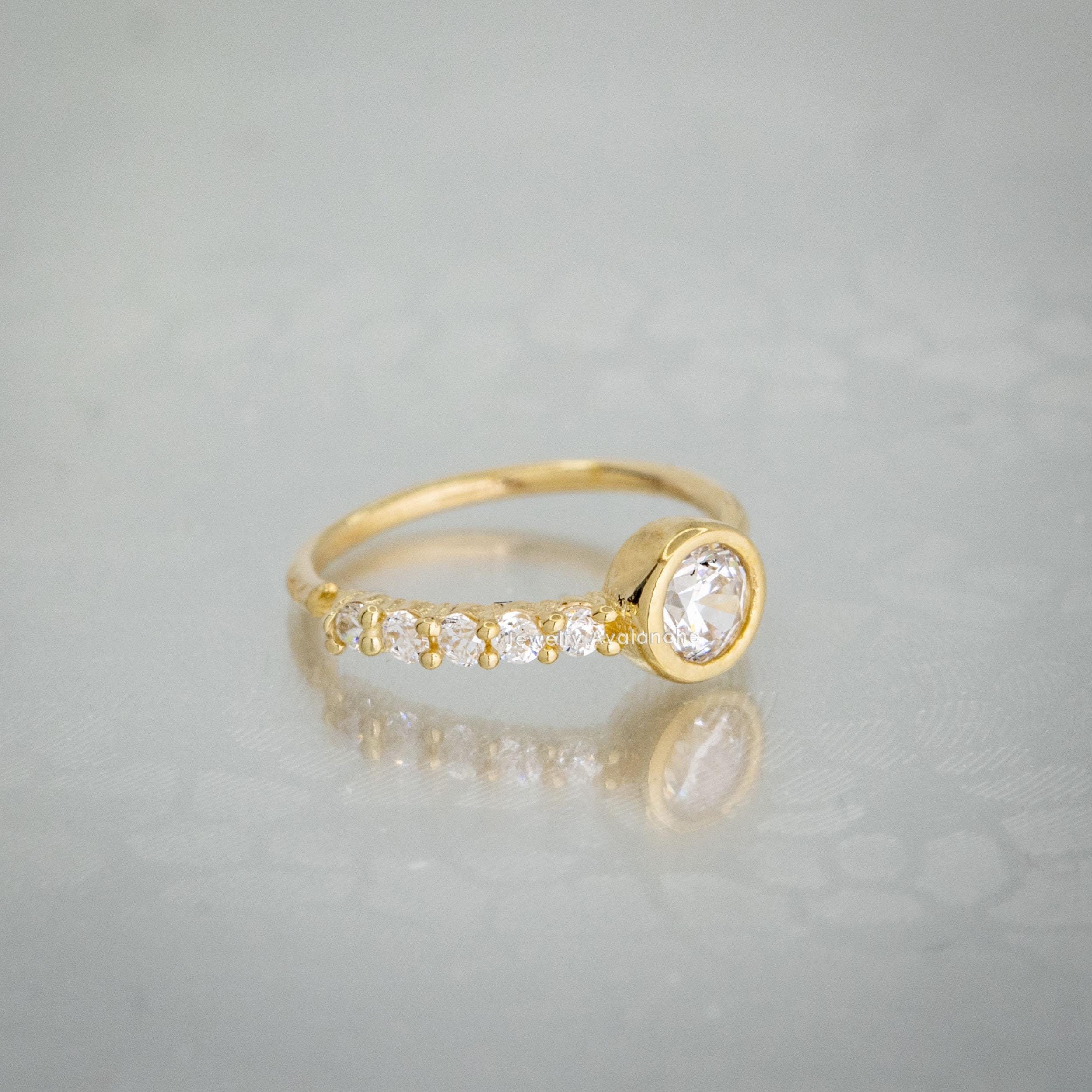 Solid 14K Yellow Gold Nose Ring Bezel & Prong Set CZ Stones, 20G Nose Hoop Ring, 8mm Diameter, Cartilage Helix Ring, Tragus Ring