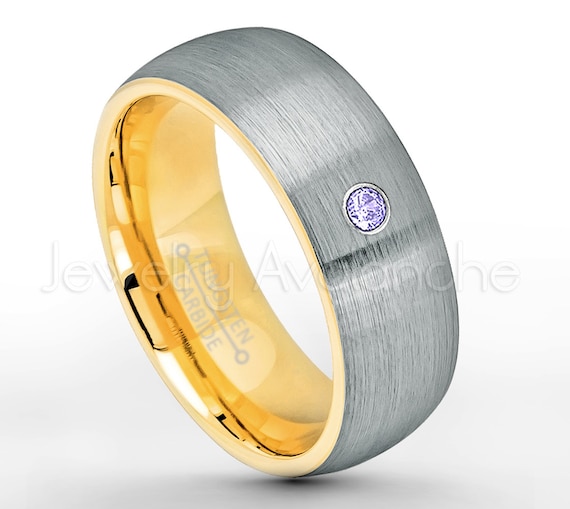 Jewelry Avalanche 0.07ct Tanzanite Tungsten Ring 6MM Brushed Center Comfort Fit Dome Tungsten Carbide Wedding Band December Birthstone Ring