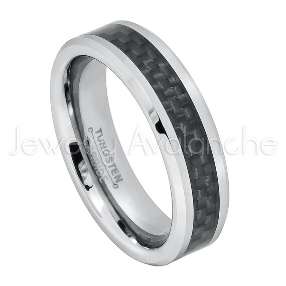 Jewelry Avalanche 8mm Beveled Cobalt Wedding Band with Carbon Fiber Inlay Hypoallergenic Comfort Fit Anniversary Ring