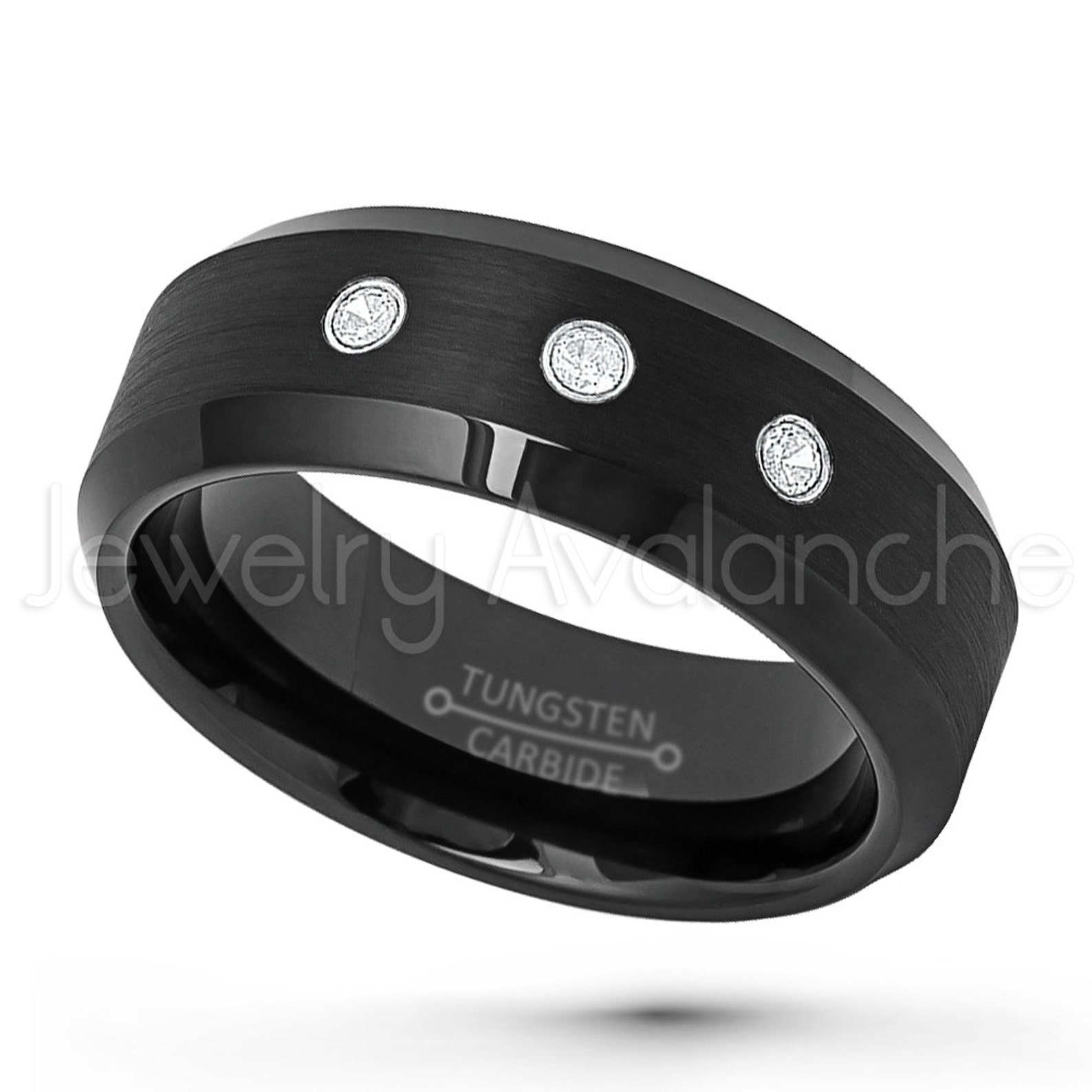 Men's Black Tungsten Ring 0.21ctw Diamond 3-stone Ring - Etsy