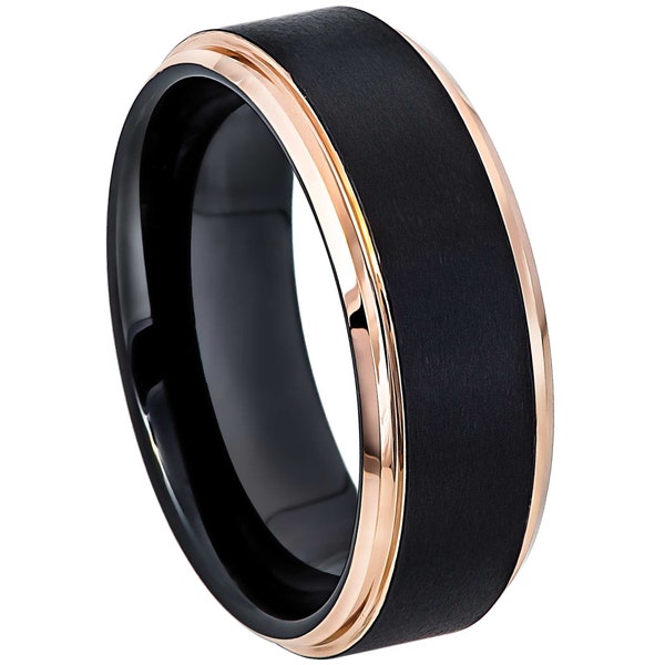 8mm Mens Cobalt Wedding Band 2-Tone Comfort Fit Cobalt Chrome Anniversary Ring Contemporary Engagement Band