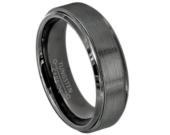 Bague en tungstène bronze 6 mm - Alliance en tungstène gris foncé brossé, anneau d'anniversaire unisexe, bague en carbure de tungstène confortable