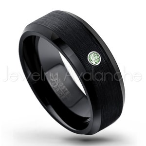 0.07ct Mens Alexandrite Tungsten Ring, Comfort Fit Black Tungsten Carbide Wedding Band, June Birthstone Ring, 8mm Anniversary Ring TN166BS