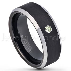 2-Tone Black Tungsten Ring, 0.07ct Men&#39;s Peridot Ring, August Birthstone Ring, 8mm Beveled Edge Comfort Fit Tungsten Wedding Band TN667BS