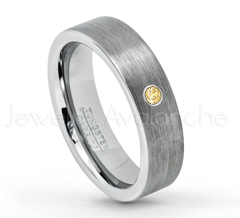 0.07ct Citrine Solitaire Tungsten Band, November Birthstone Ring, 6mm Brushed Comfort Fit shops Tungsten Carbide Pipe Cut Wedding Ring TN019BS