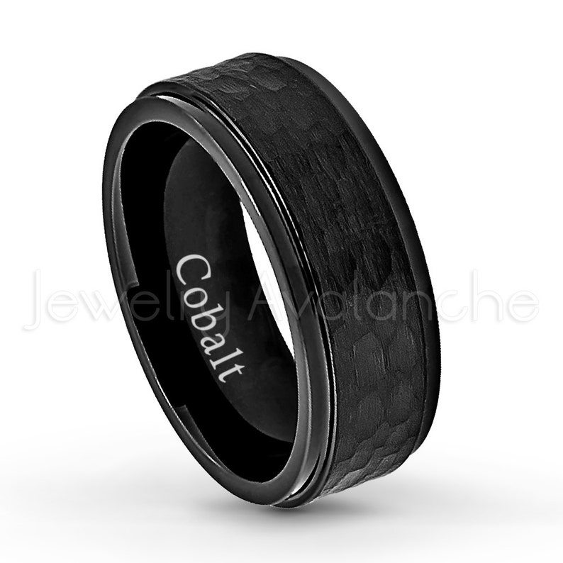 8mm Hammered Finish Cobalt Wedding Band Black Ion Plated