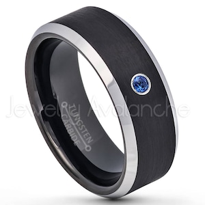 Tweekleurige zwarte wolfraamring, 0,07 kt blauwe saffierring heren, geboortesteen september, 8 mm comfortabele pasvorm geborsteld wolfraam trouwring TN667BS