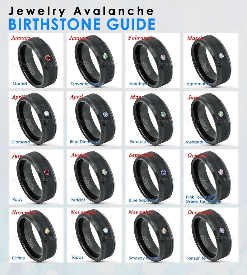 8mm Beveled Edge Comfort Fit Tungsten Wedding Band TN663BS Mens Black Tungsten Ring April Birthstone Ring 0.07ct Blue Diamond Ring