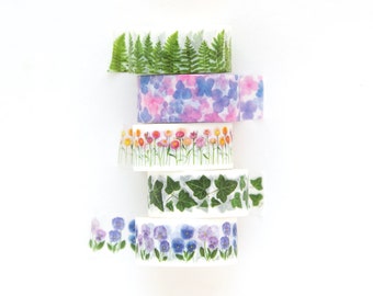 Washi tape in botanical designs ~ floral washi tape ~ leaves washi tape ~ botanical washi ~ ginkgo ~ pansy ~ ferns