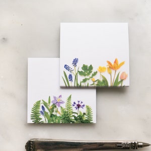 Sticky notes in botanical designs ~ tulips, ferns, daffodils ~ botanical paper goods