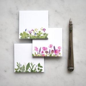 Sticky notes in botanical designs ~ wildflowers, hydrangea, or lily of the valley ~ botanical paper goods