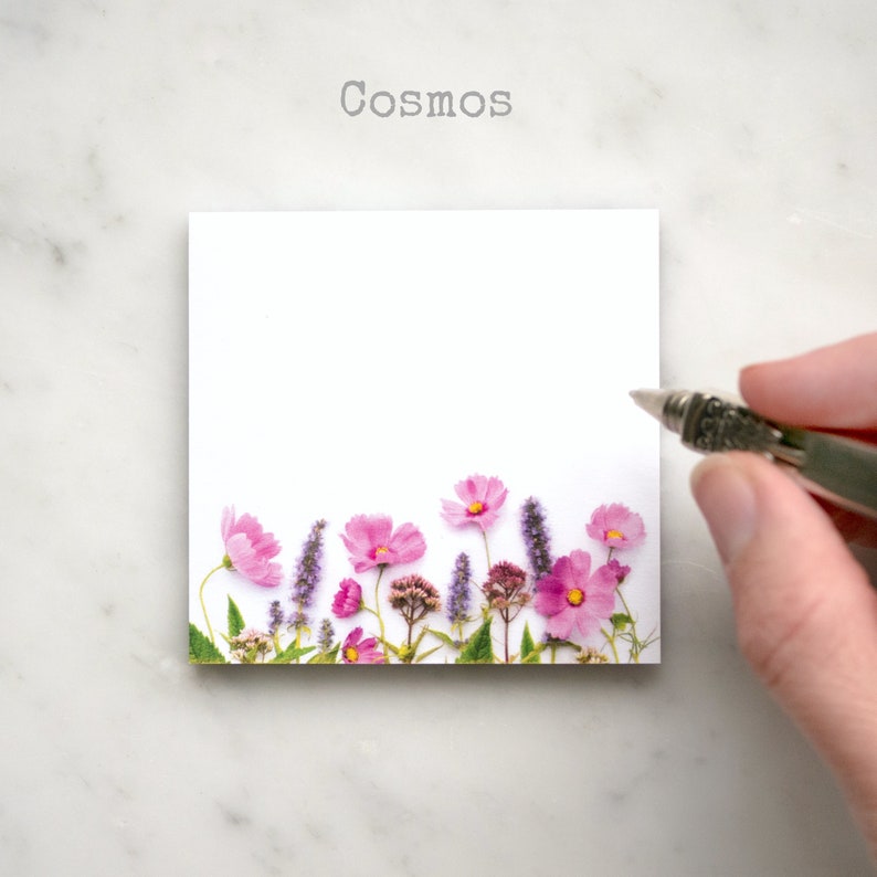 Sticky notes in botanical designs wildflowers, hydrangea, or lily of the valley botanical paper goods Cosmos