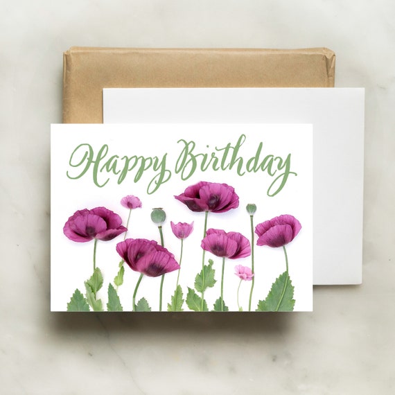 Carte De Joyeux Anniversaire Avec Des Coquelicots Carte De Etsy