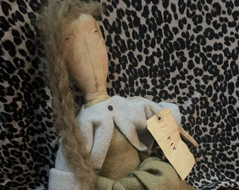 Pip Is A  Folk Art Doll, OOAK 29 Inches Long x 9 Inch Skirt, Prim Doll, Art Doll, Doll Collector, Gift Birthday, Healing Doll, Pics