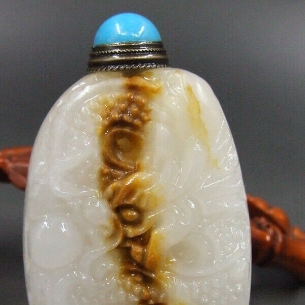 Mid-Century White Jade Dragon Egg Shaped Snuff Bottle, Perfume Bottle, Rare Item, Gift Him, Her, All Pics