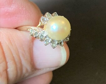Sale Sterling silver pearl ring Large everyday ring,Pearl Cocktail ring Two tones gemstone ring Vintage Ring Mother of pearl cable ring