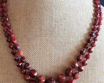 Vintage GermanBrown Tone 1950s Glass Beads, Double Strand, Sterling Closure, Everyday Apparel, Pics