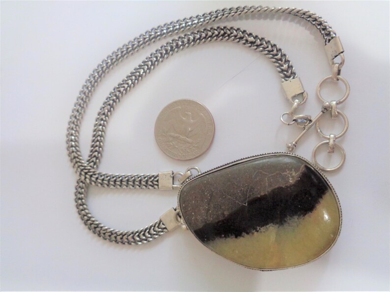 Statement Necklace U 2 Inch Long Tricolor Gemstone Pendant Necklace Mothers Day Special Vintage 925 Sterling 20 Inch Long Handmade Chain