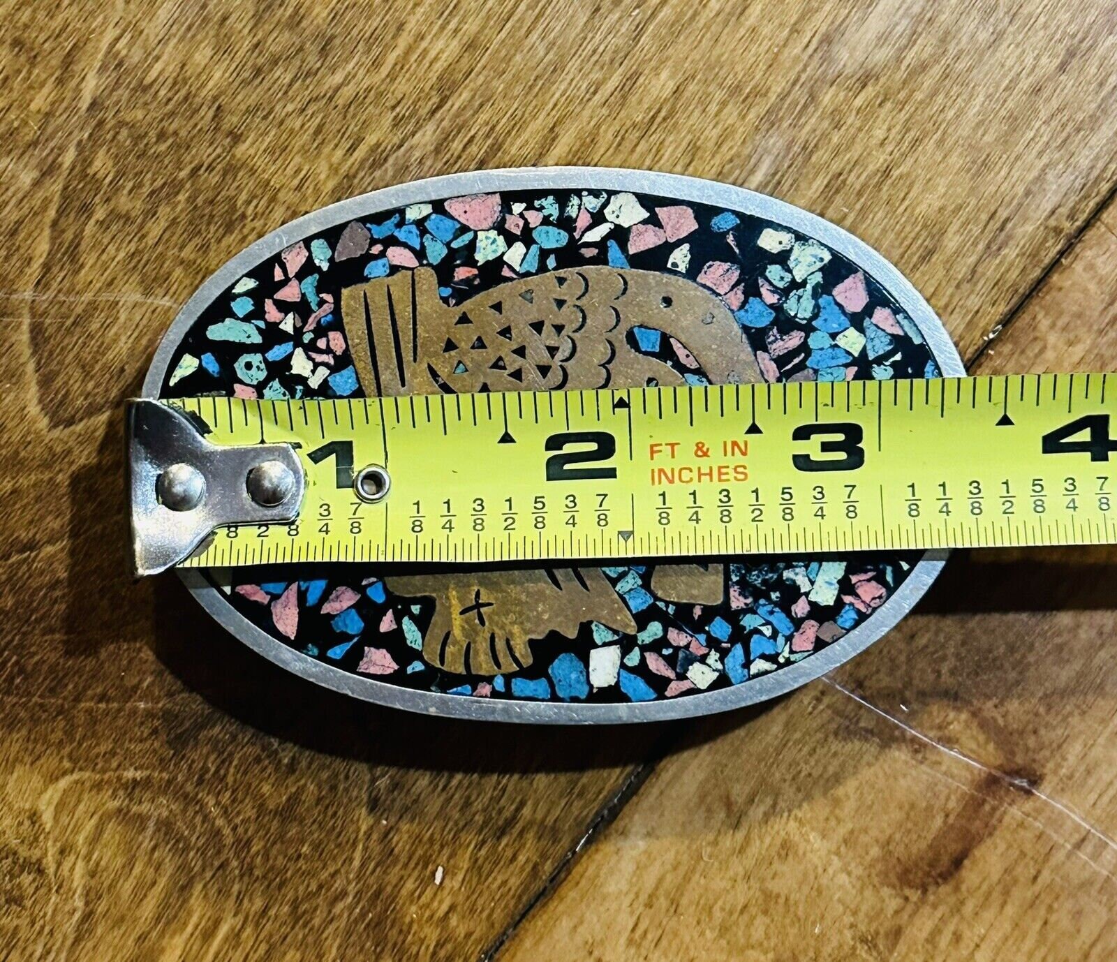 Vintage Inlaid Mexico Alpaca Silver Belt Buckle, Alpaca Belt 
