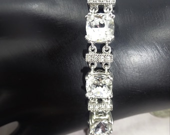 Vintage R +F Crystal Rhinestone Tennis Bracelet, Adjustable, Has Extension,7.5 Inches Total, Wedding Gift, Prom Gift, For Her, Pics