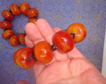 Vintage Tibetan Amber- Colored Acrylic, Bead Bracelet, XL Unisex Beaded Bracelet, For Him, Her, Pics