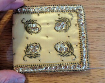 Vintage 1950s Carousel Brand, Made In Japan, Satin Billfold, Purse, Portfolio,Mint Condition, Sequined Wallet, Gift For Her, Pics