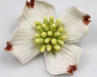 Vintage Porzellan 2x2 Zoll Dogwood Blumenbrosche, Anstecknadel, 3D und realistisch, Blumenbrosche, für Sie, Bilder