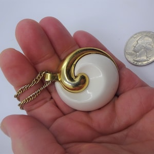 Vintage 1960s Crown Trifari, Classic  White Swirl Pendant Brooch, Small Wear Detectable with Magnifying Glass Commensurate with Date, Pics