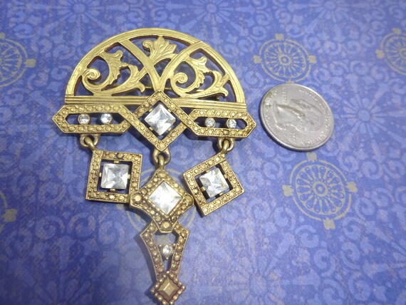 Vintage At Deco Gold Tone Tiara Crown Brooch Pin … - image 5