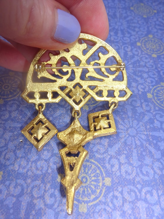 Vintage At Deco Gold Tone Tiara Crown Brooch Pin … - image 2