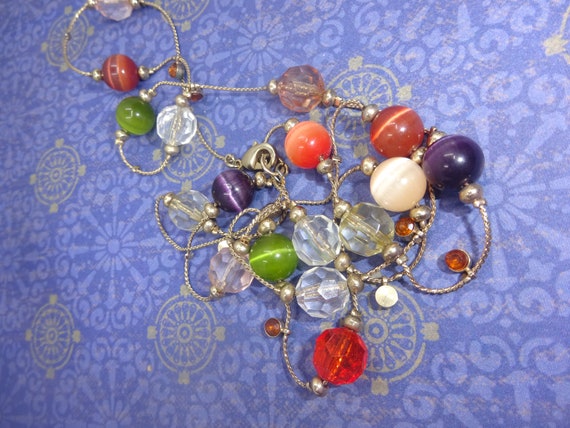 Vintage 1960s Gemstone Long Flapper Style Necklace, 1… - Gem